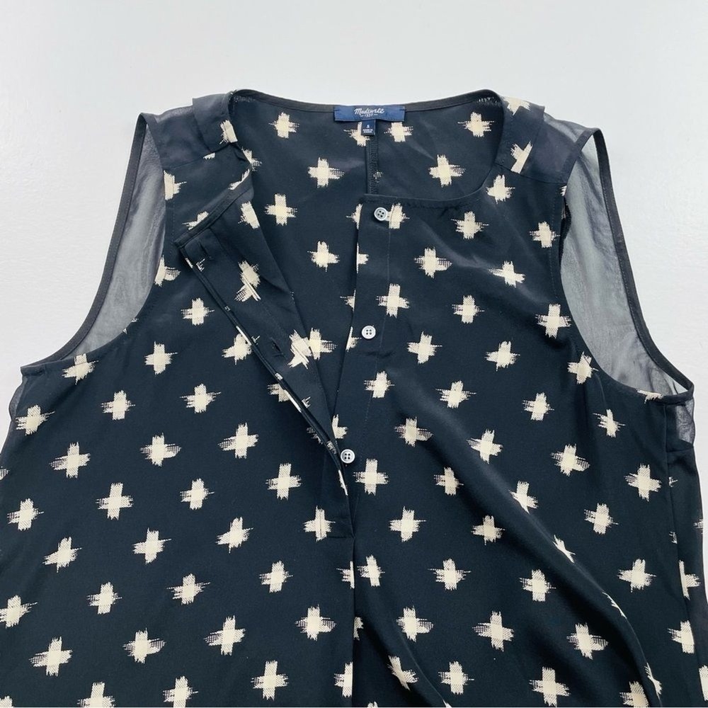 Madewell 100% Silk Sleeveless Blouse Black Beige Cross Print Top Small Casual - Picture 10 of 11